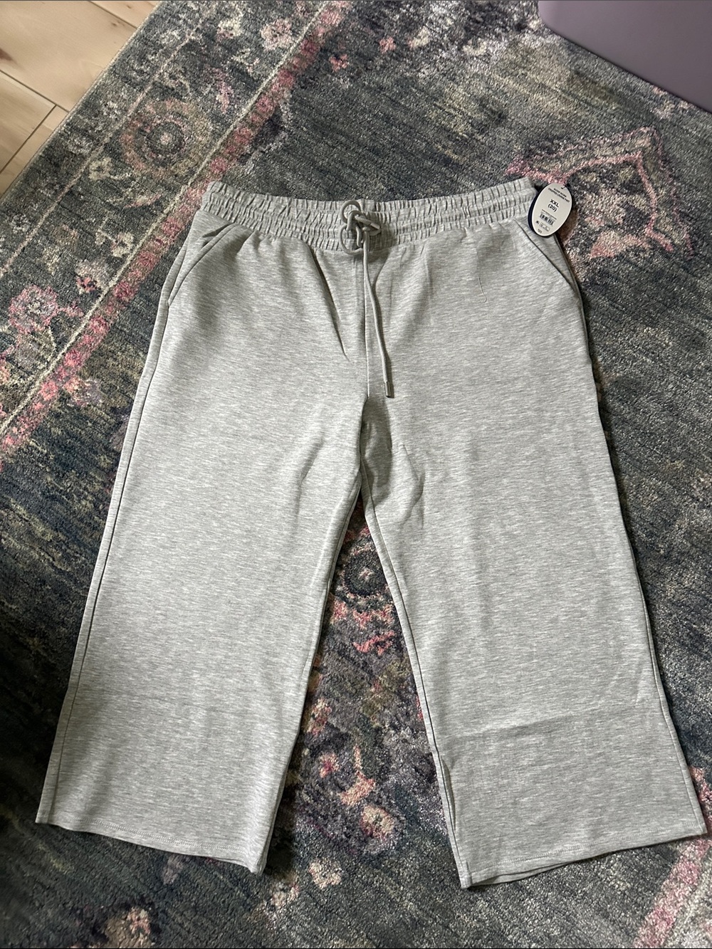 Scoop Scuba Cropped Lounge Wide-Leg Drawstring Pants - Gray XXL Cozy Athleisure